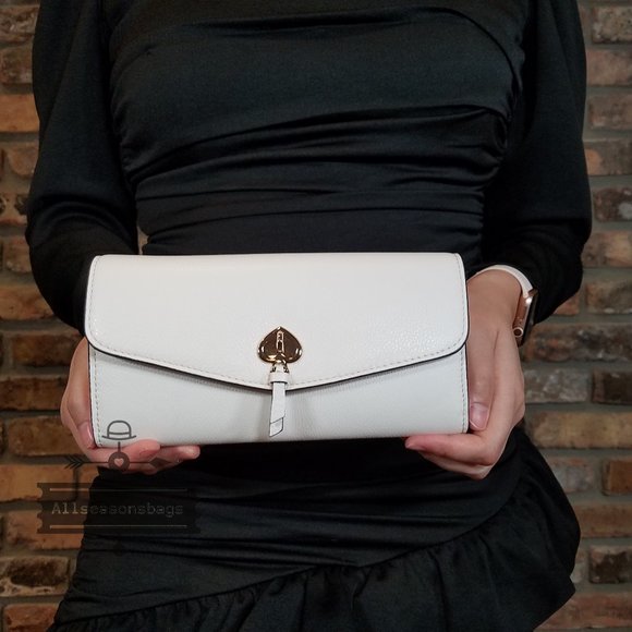 Kate Spade Marti Pebbled Leather Large Slim Wallet Clutch Parchment AUTHENTIC